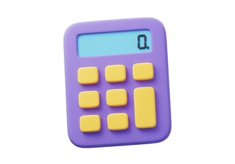 Purple calculator isolated on white background with yellow buttons