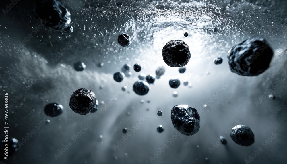 Aufkleber asteroids falling from space through icy atmosphere creating light rays