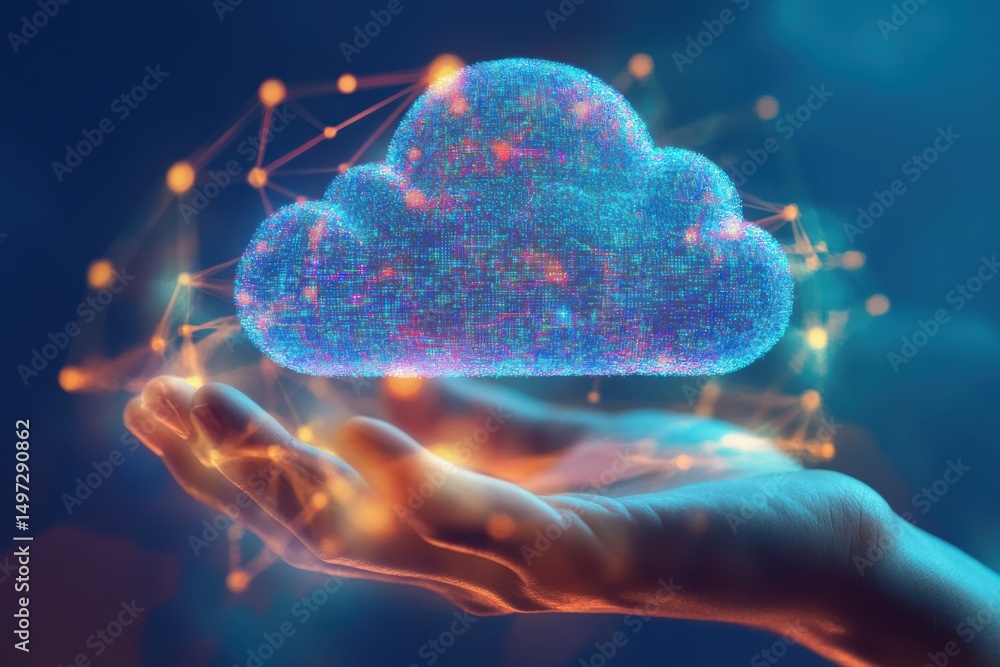 Poster cloud computing network concept design on white background