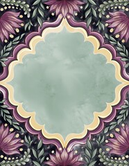 Watercolor Floral Frame with Copy  Space in center.