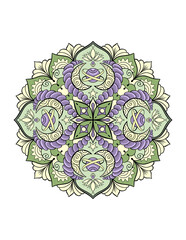 Colorful Mandala Illustration in Green and Purple Tones