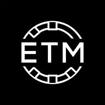 ETM Creative Letter mark Badge Logo Design, ETM Later Logo, Geometric Monogram Logo on Black Background, ETM  Later Logo, Contemporary Minimal Logo for Business Identity.
