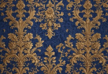 Intricate floral damask, royal blue & gold textile, texture, scroll