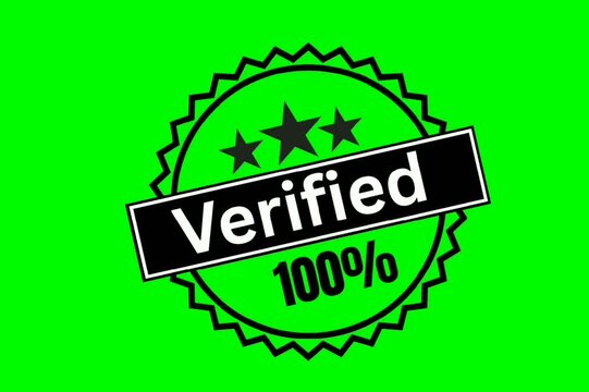 100% verified stamp with green screen background 