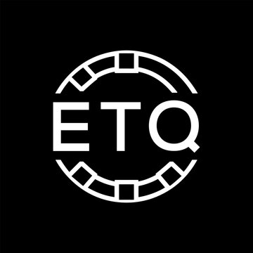 ETQ Creative Letter mark Badge Logo Design, ETQ Later Logo, Geometric Monogram Logo on Black Background, ETQ  Later Logo, Contemporary Minimal Logo for Business Identity.
