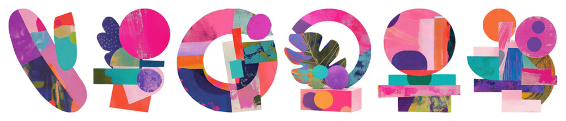 Obraz premium PNG Vibrant abstract geometric shapes, element set on transparent background