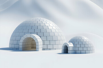 Two White Igloo Structures in a Snowy Landscape