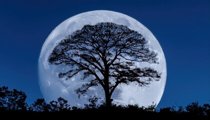 Silhouette of Tree Against Full Moon