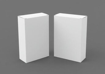 Two white rectangular boxes on gray background for product packaging, mockup, branding, and advertising use cases