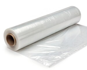 Transparent Cling Film Roll on White Background, 8K Plastic Wrap Product Photo