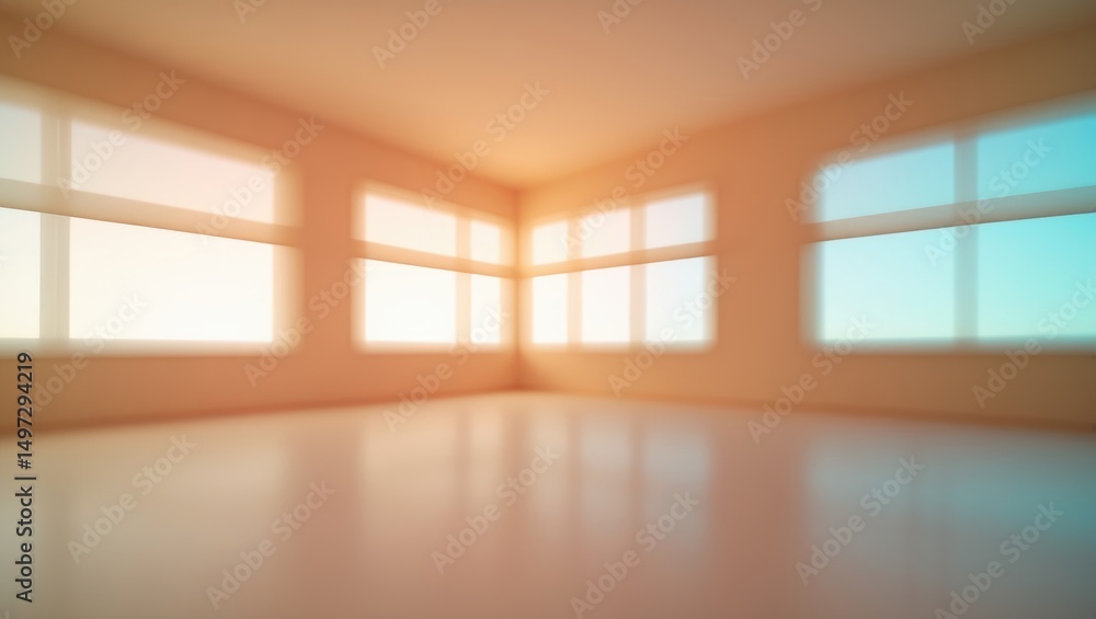 Poster spacious interior with a blurred background featuring large windows that let in abundant natural lig
