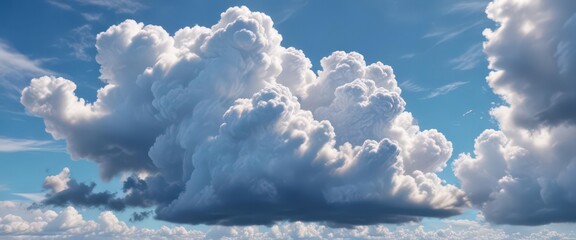 Brilliant blue sky, billowing cumulus clouds add texture , bluesky, perspective, texture
