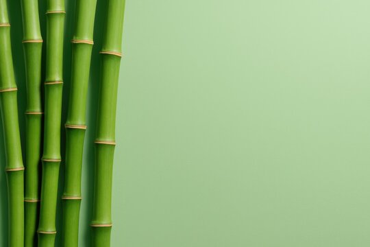Tallos de bamb&uacute; verde con espacio de copia sobre fondo liso

