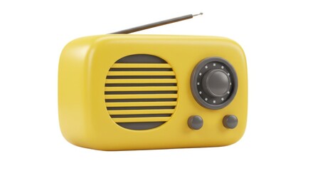 Fototapeta premium Yellow retro radio isolated on white background