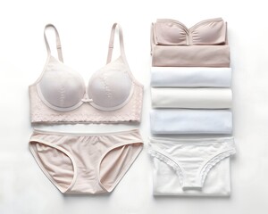 Folded Women&rsquo;s Underwear Sets on White Background, 8K Clean Laundry Stock Photo