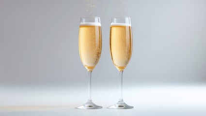 Isolated on a white background are two glasses of champagne.