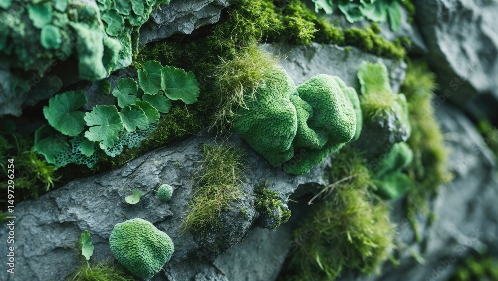 Poster natural pattern design element featuring a concrete wall with moss coverage
