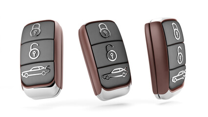 black car keys with brown leather case 3d render illustration