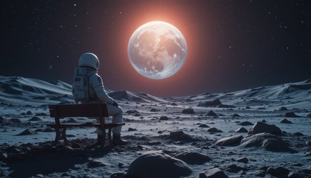 astronaut in space sitting alone in the dark and silent silence of outer space