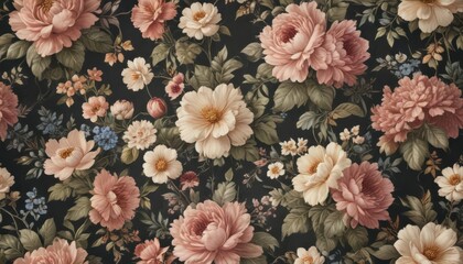 Elegant vintage floral wallpaper with faux blooms ,  botanical,  background