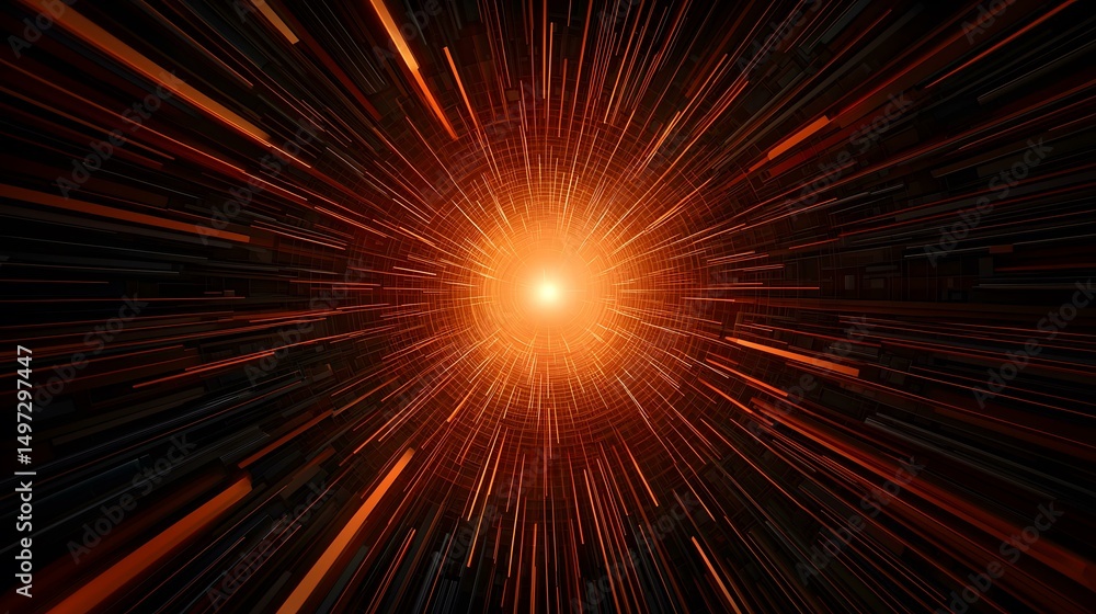 Poster the image shows an abstract representation of a tunnel or vortex, composed of numerous radiating lin