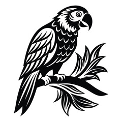Parrot perched Silhouette vector illustration, Parrot bird vector illustration