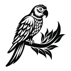 Parrot perched Silhouette vector illustration, Parrot bird vector illustration