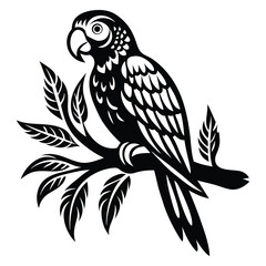 Parrot perched Silhouette vector illustration, Parrot bird vector illustration