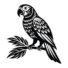 Parrot perched Silhouette vector illustration, Parrot bird vector illustration