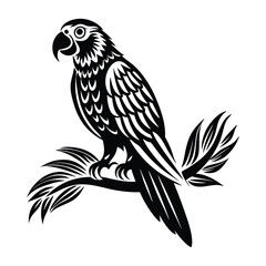 Parrot perched Silhouette vector illustration, Parrot bird vector illustration
