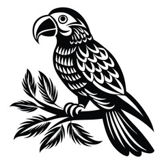 Parrot perched Silhouette vector illustration, Parrot bird vector illustration