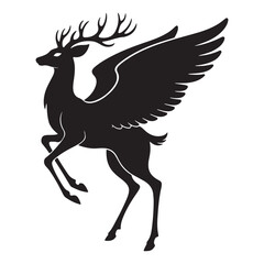 A flying style deer Vector Silhouette Illustration with Antlers and Wildlife Elements