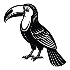 Obraz premium Toucan Black and white vector illustration animal silhouette, Vector illustration, bird, icon, svg, characters