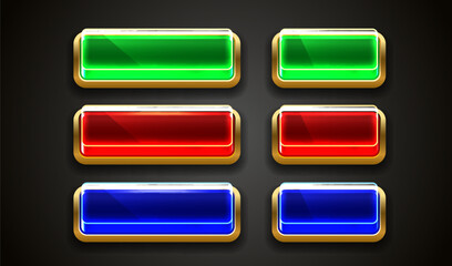Light button, frame label, event bar casino, gold buttons with color. Vector illustration