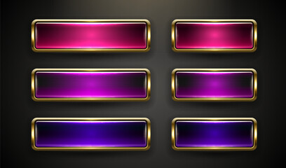 Light button, frame label, event bar casino, gold buttons with color. Vector illustration