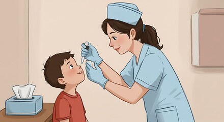 Obraz premium Caring Nurse Administering Eye Drops to a Child Patient