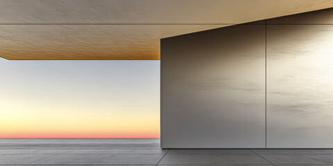 Serene sunset view from modern architectural space with sleek walls and calm horizon