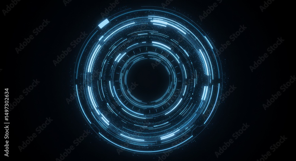 Poster glowing blue circular technological interface design element