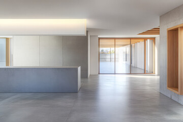 Modern interior design in a spacious minimalist setting with natural light