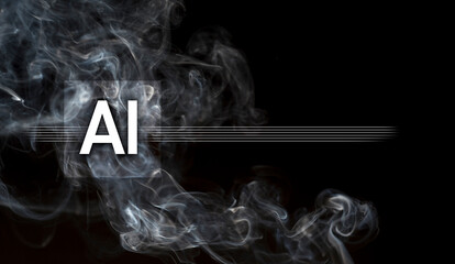 Digitally generated image of smoke with AI sign against black background