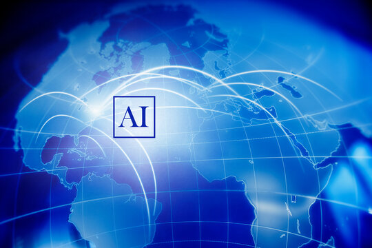 Digitally generated image of blue globe with AI sign