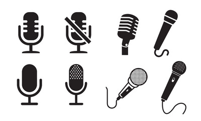 Microphone Icons set collection. variant microphone icon. Karaoke mic. Podcast microphone. web and mobile icons. stock-vector illustration