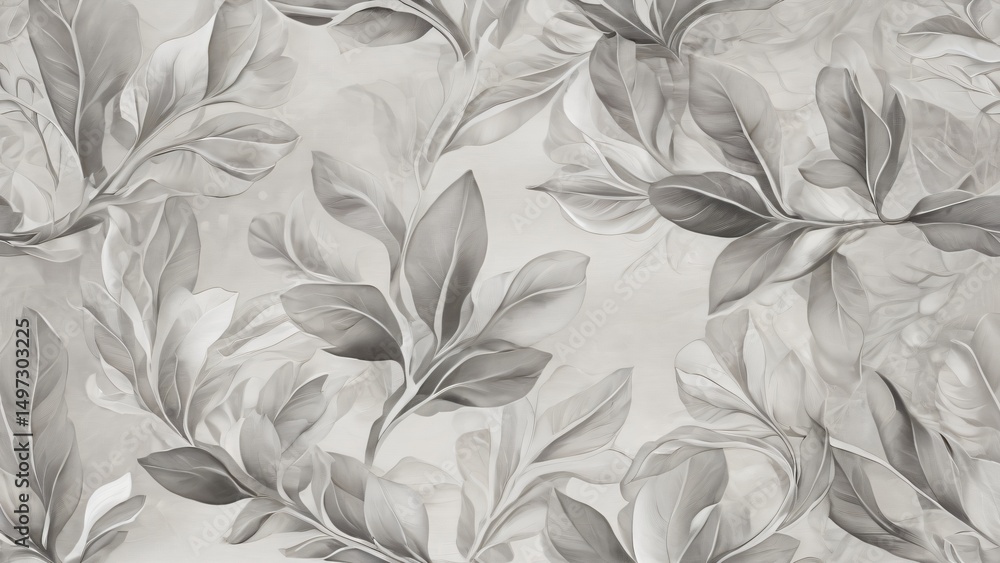 Aufkleber Elegant Grayscale Botanical Pattern with Delicate Leaf Designs for Artistic Usage, adding elegance and refinement to creative projects and desktop applications.