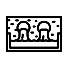 pipes dumping colored liquid into river line icon vector illustration