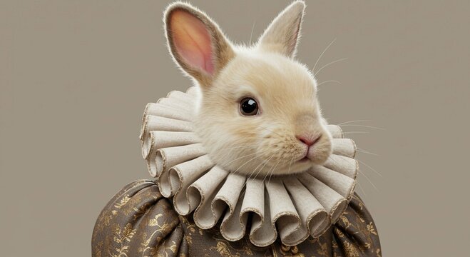 Adorable Cream Colored Rabbit in Elegant Renaissance Style Clothing