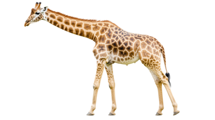 Giraffe Walking: The iconic giraffe strides gracefully, its long neck and distinctive spotted pattern on display in this striking image. capturing its unique beauty and elegance.