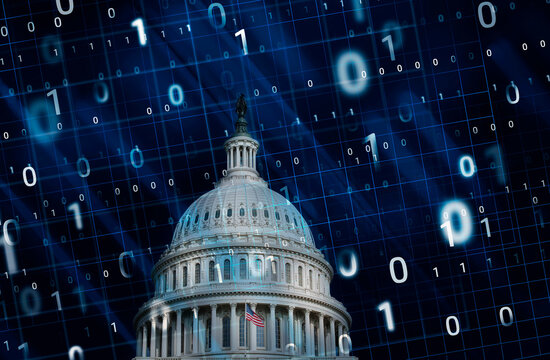 Composite image of Capital Building with binary numbers