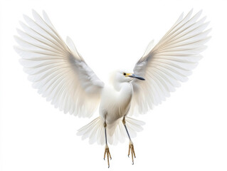 Obraz premium A majestic white bird gracefully soaring through the air with outstretched wings.