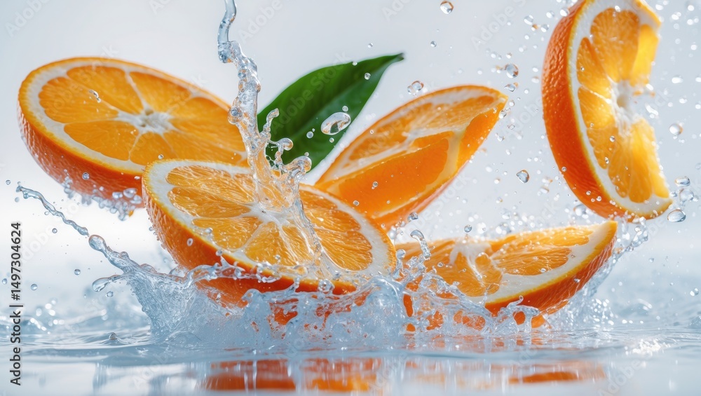 Aufkleber sliced oranges creating a splash in water