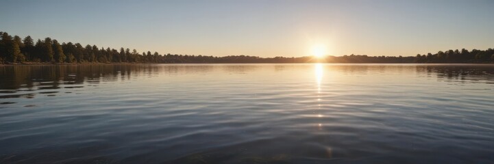 Obraz premium Sun-kissed water, gentle ripples shimmer across a calm lake surface , serenity, river, bright